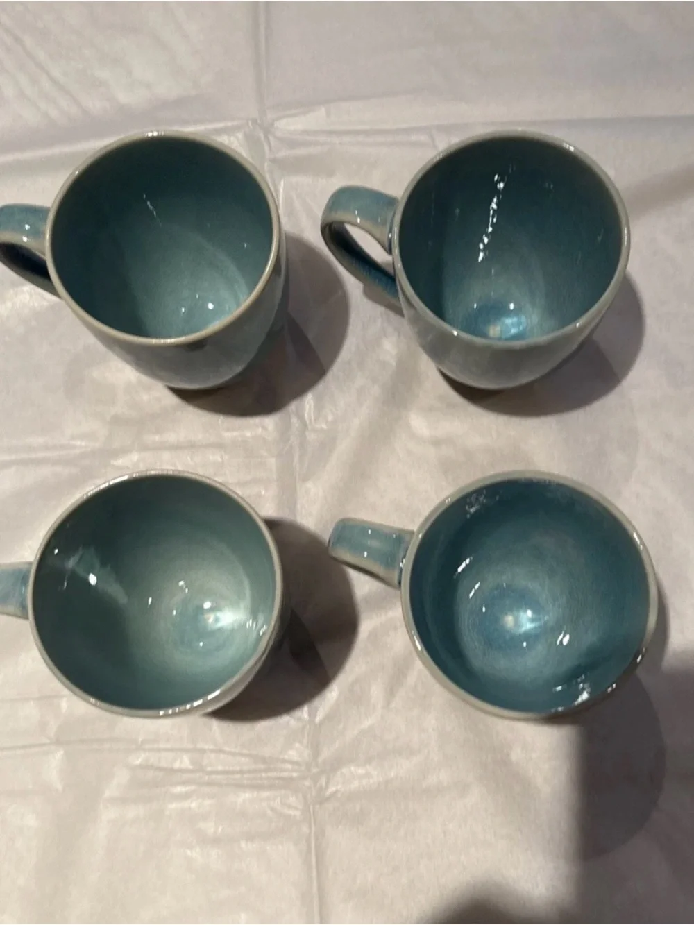West Elm Crackle Glaze Light Blue Ceramic Glazed CoffeeTea Mugs Set of 4 New